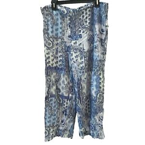 Meg & Margot Blue and White Cropped‎ Patchwork Block Print Patterned Pants XL
